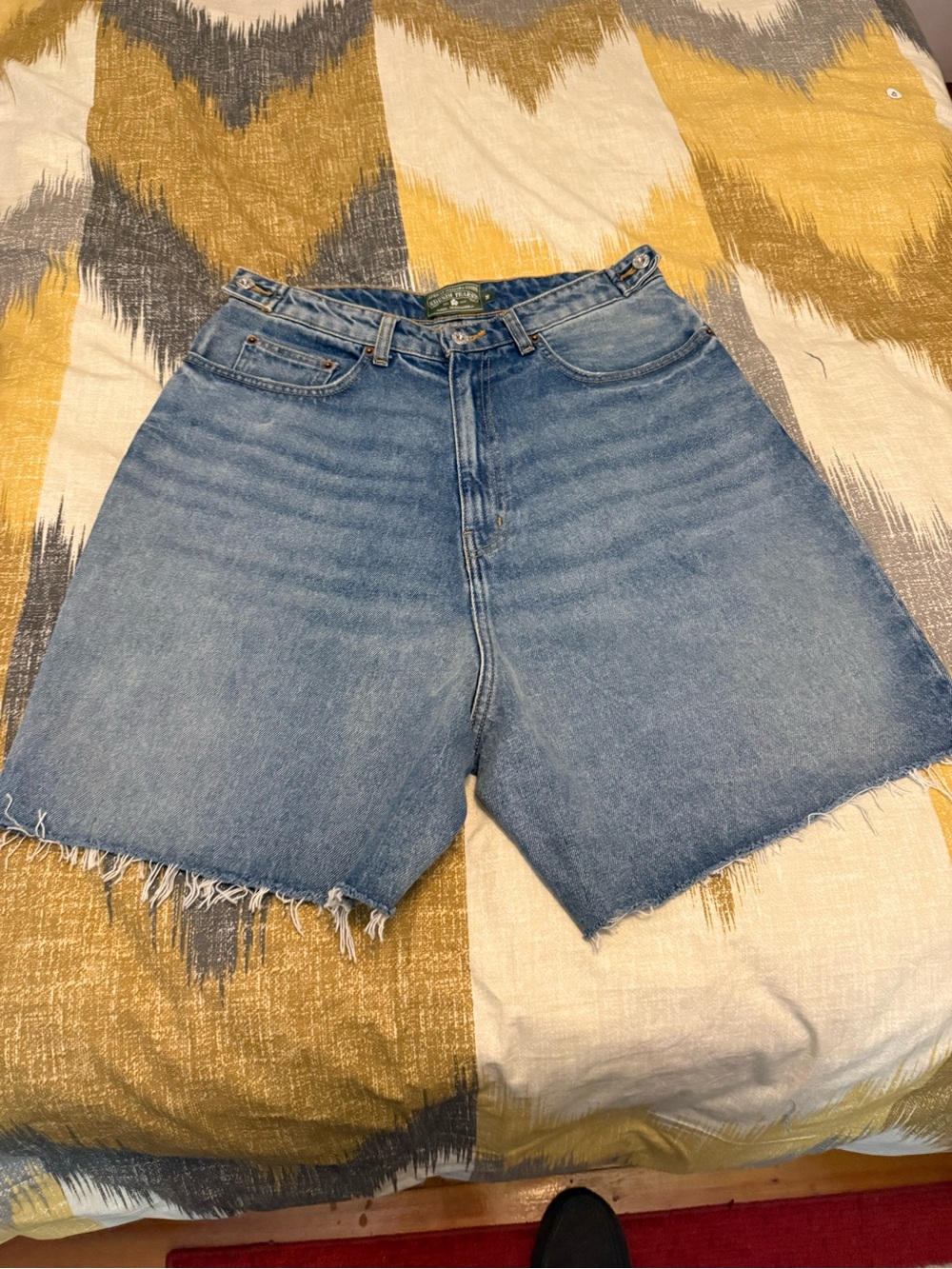 Denim Tears High-Rise Light Wash Denim Jean Shorts with Raw Hem size M